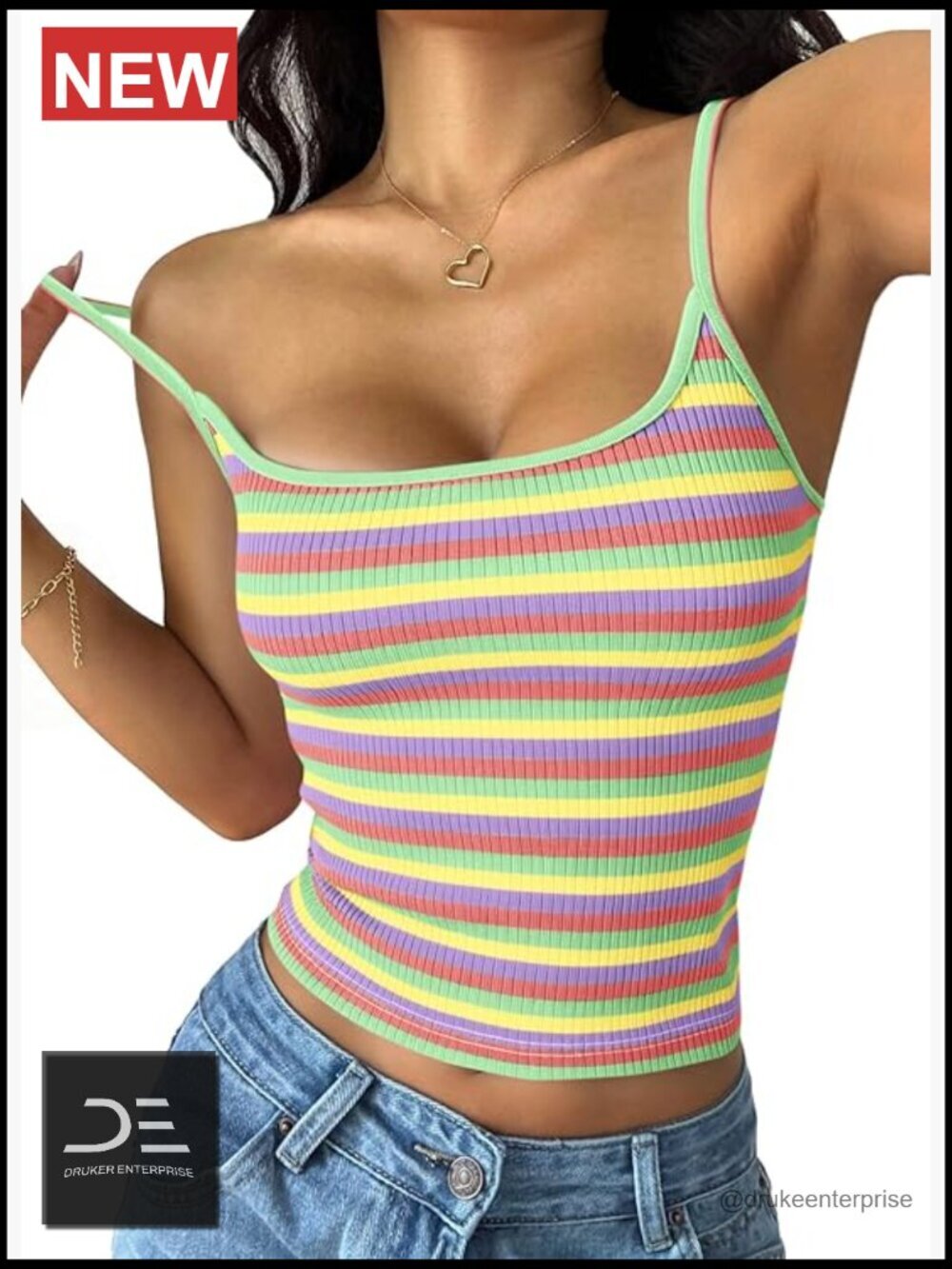 Sleeveless Spaghetti Strap Crop Tank Top Striped Knit Slim Fit Y2K Summer